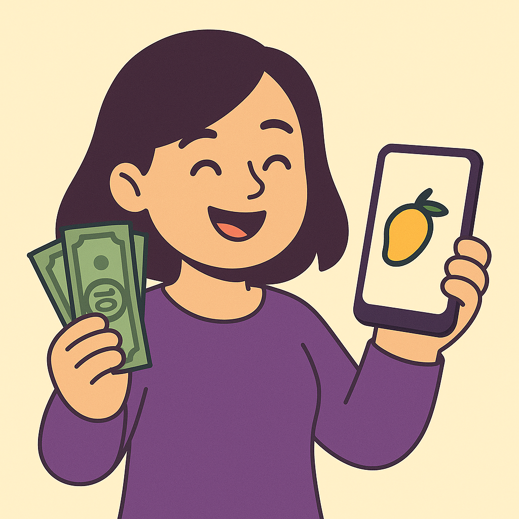 Mujer usando la app Manguito para ganar cashback con compras del supermercado